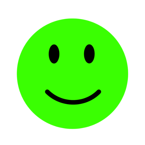 A bright green smiley face with black eyes and a smiling mouth.